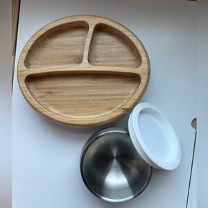 Avanchy bamboo plate and stainless steel bowl for baby